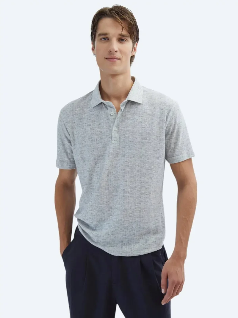 كيب تيشيرت قطني رمادي مطبوع بياقة بولو