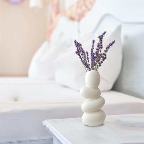 PUREZENTO 'Pebble Stack' White Ceramic Vase 8 Inch - Pack of 1 | Decorative Modern Vase for Dried Flowers & Pampas Grass | Vases for Modern Home Decor, Living Room, Office Decor Ideas - Image 4