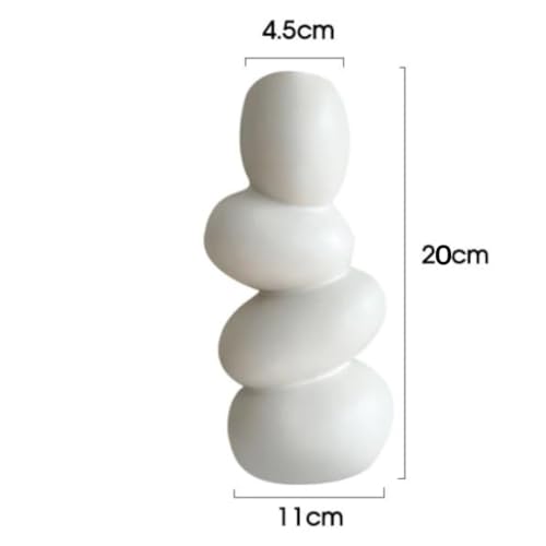 PUREZENTO 'Pebble Stack' White Ceramic Vase 8 Inch - Pack of 1 | Decorative Modern Vase for Dried Flowers & Pampas Grass | Vases for Modern Home Decor, Living Room, Office Decor Ideas - Image 3