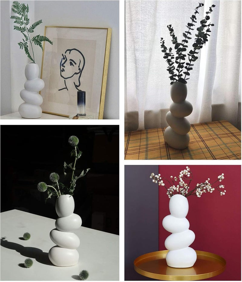 PUREZENTO 'Pebble Stack' White Ceramic Vase 8 Inch - Pack of 1 | Decorative Modern Vase for Dried Flowers & Pampas Grass | Vases for Modern Home Decor, Living Room, Office Decor Ideas - Image 5