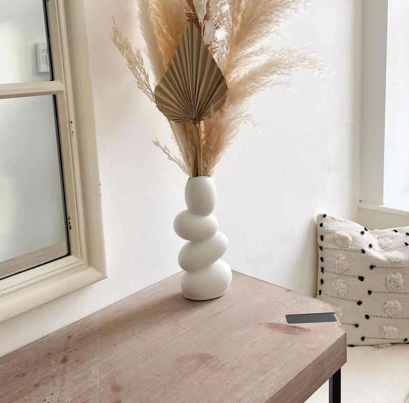PUREZENTO 'Pebble Stack' White Ceramic Vase 8 Inch - Pack of 1 | Decorative Modern Vase for Dried Flowers & Pampas Grass | Vases for Modern Home Decor, Living Room, Office Decor Ideas - Image 2