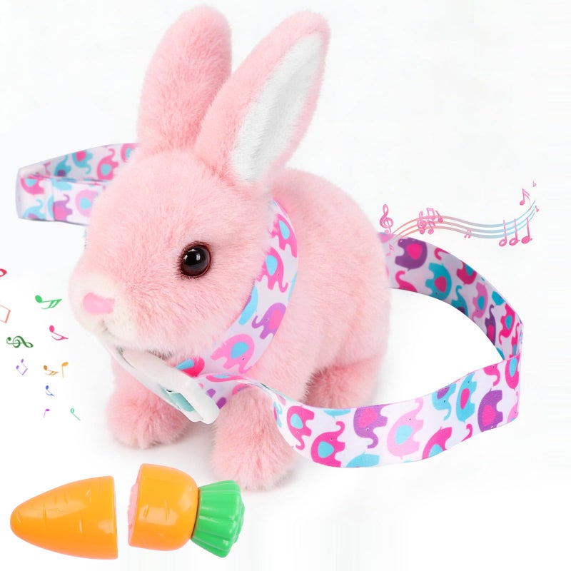 Sprstar Easter Bunny ToyBunny My Realistic Bunny ToyHopping Rabbit Plush Bunny Toywith Sounds and Movements Animated Walking Wiggle Ears Twitch Nose Gift for Toddlers BirthdayPink Rabbit Leash - Image 3