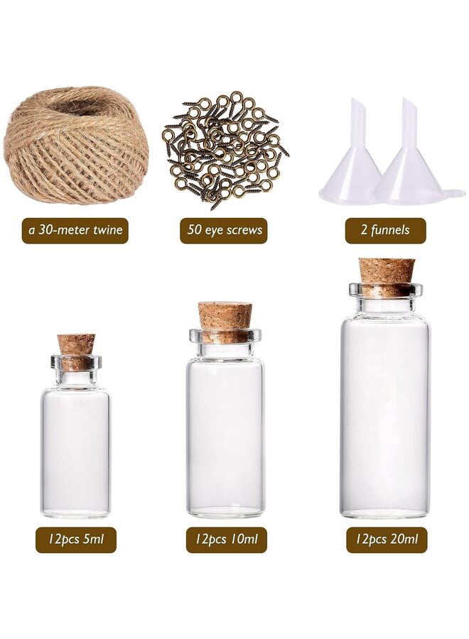 44pcs Mini Glass Bottles with Cork Stoppers, 20ml Capacity, 50 Eye Screws, 30m Twine, Funnels, Perfect for Wedding Favors, Miniature Art, Storage Accessories - Image 4