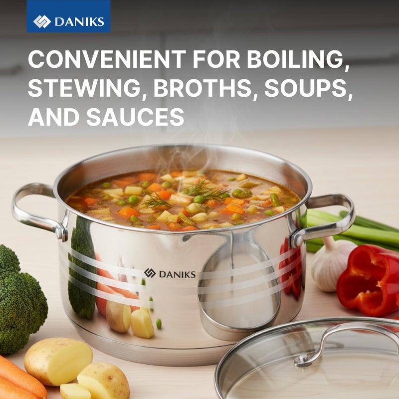 Daniks Tokio Stainless Steel Stock Pot 4.5 Quart, with Glass Strainer Lid, Induction Ready, Dishwasher Safe, Measuring Scale, Silver - Image 5