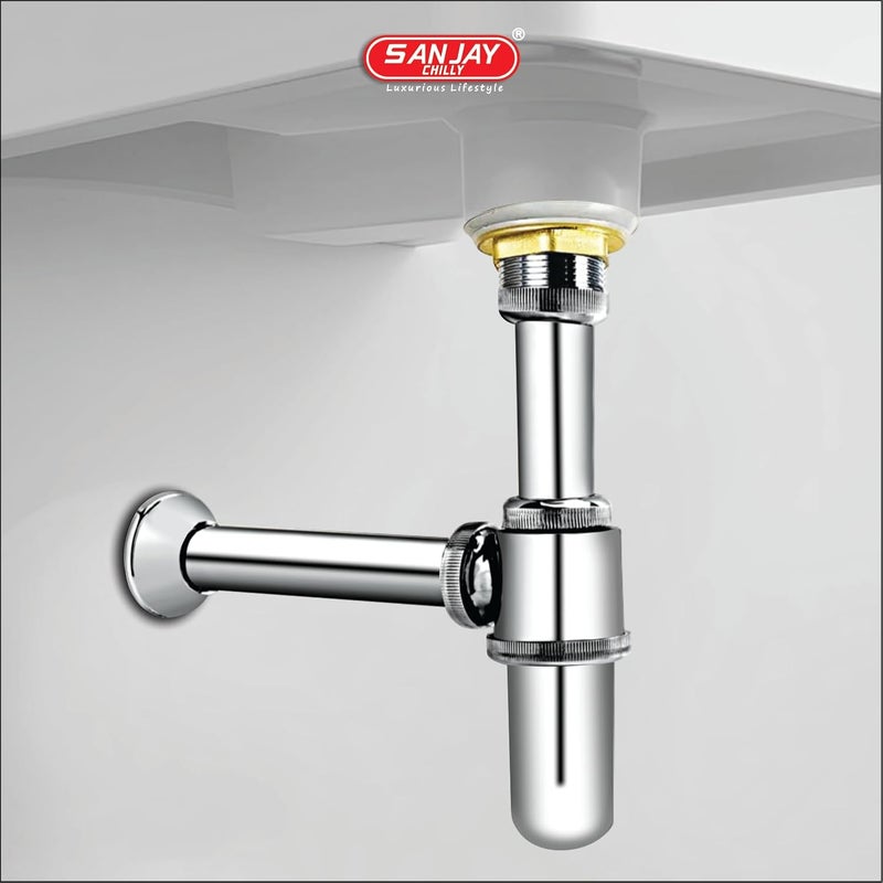 SANJAY CHILLY Bottle Trap Stainless Steel WASHBASIN Wall Flange Hight Adjustable Waste Outlet Pipe 12 INCHES (Suitable for 7 & 12 INCHES Pipe) Chrome Finished Body with Modern Design Sinks - Image 4