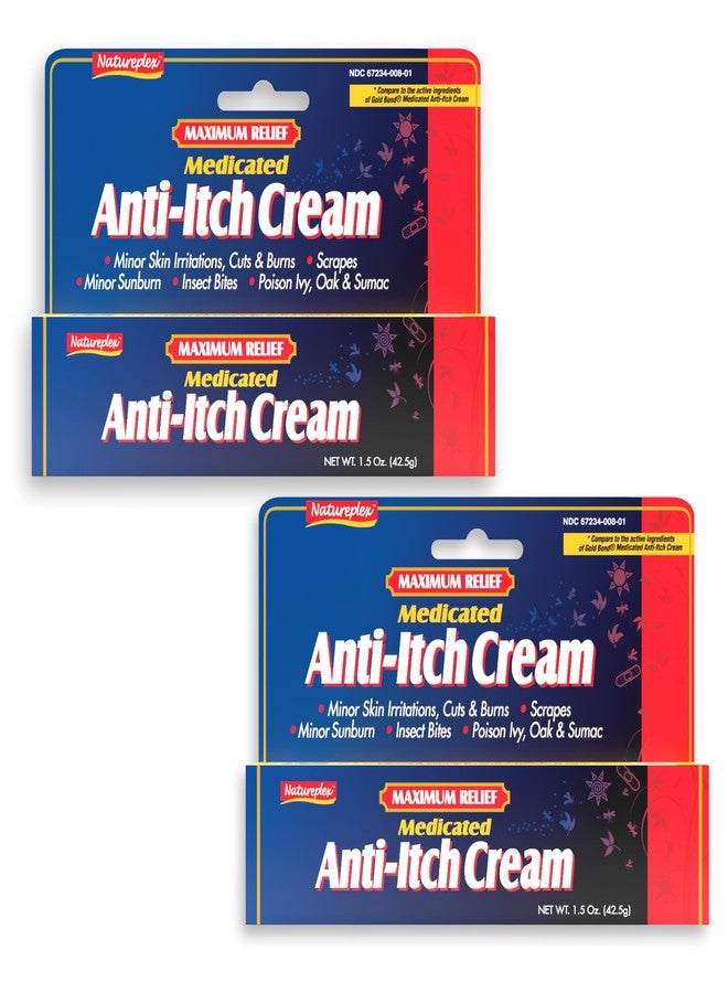 Natureplex Maximum Relief Medicated Anti-Itch Cream 1.5oz (2 Pack) - Fast Relief for Rashes, Bites, Sunburn, Cuts, Burns, Poison Ivy & More - Cooling Menthol & Pramoxine - Made in USA - Image 1