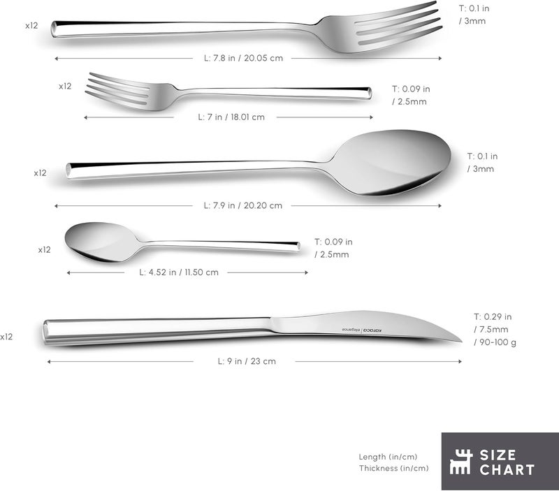 Karaca Tivoli 60 Pieces Cutlery Set for 12 Person  Forks Spoon Knives Silverware Sets  Modern Silver Flatware  Stainless Steel Kitchen Utensils Tableware Set  Dishwasher Safe - Image 3
