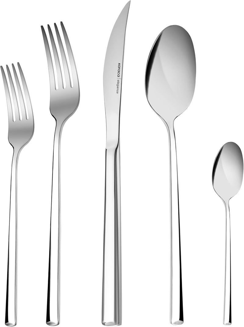 Karaca Tivoli 60 Pieces Cutlery Set for 12 Person  Forks Spoon Knives Silverware Sets  Modern Silver Flatware  Stainless Steel Kitchen Utensils Tableware Set  Dishwasher Safe - Image 1