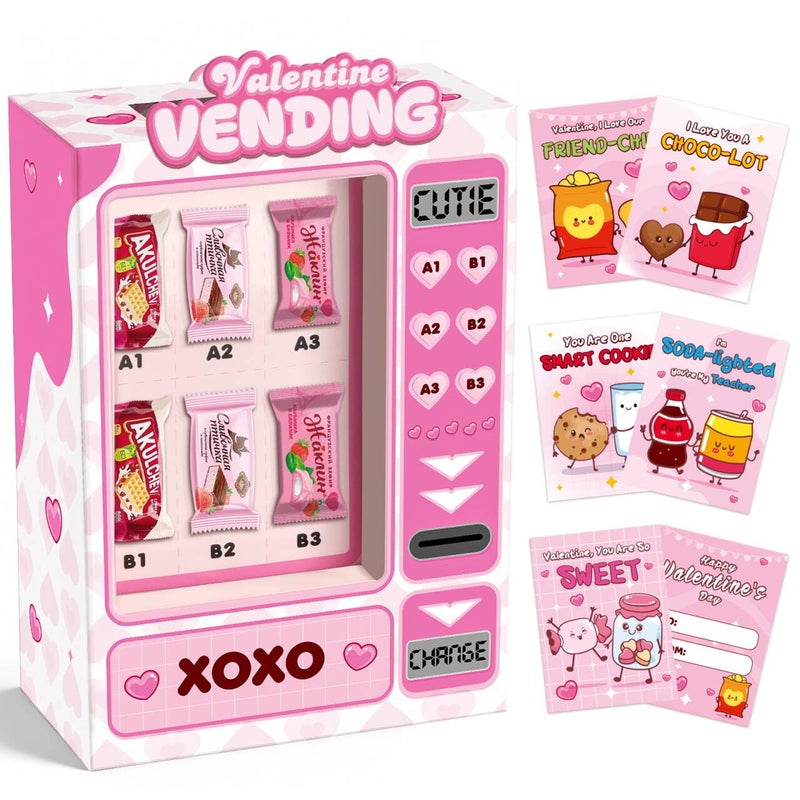 Gloween Valentines Day Boxes and Cards for Kids Classroom School Exchange, Great Valentines Gifts Party Favors for Boys Girls (1 DIY Vending Box, 32 Valentine Cards, 1 Teacher Card) - Image 1