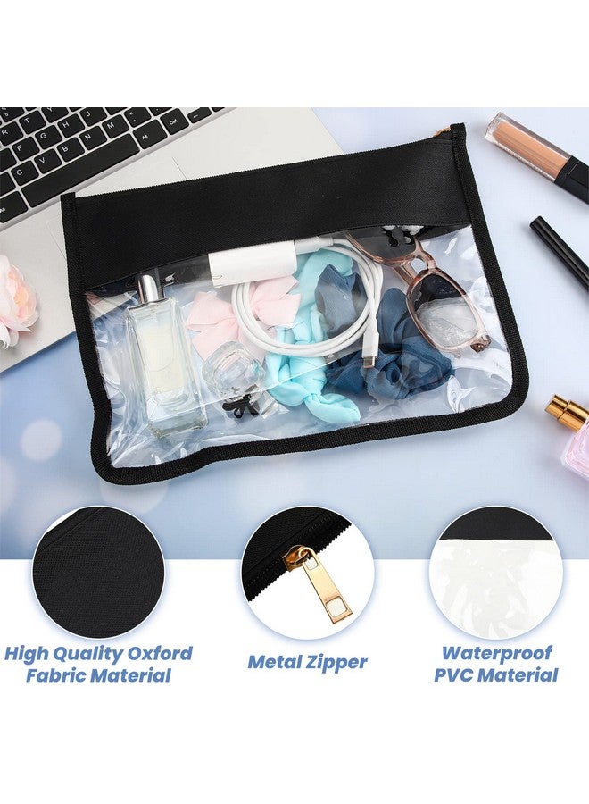 Teling 8 Pieces Clear Makeup Bags Diy Chenille Letter Pouch Clear Zipper Pouches Travel Pvc Oxford Cloth Cosmetic Portable Waterproof Makeup Storage Bag Toiletry Snack Organizer For Women Girls Black - Image 3