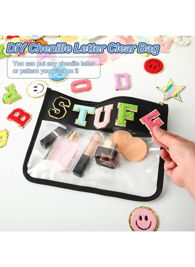 Teling 8 Pieces Clear Makeup Bags Diy Chenille Letter Pouch Clear Zipper Pouches Travel Pvc Oxford Cloth Cosmetic Portable Waterproof Makeup Storage Bag Toiletry Snack Organizer For Women Girls Black - Image 4