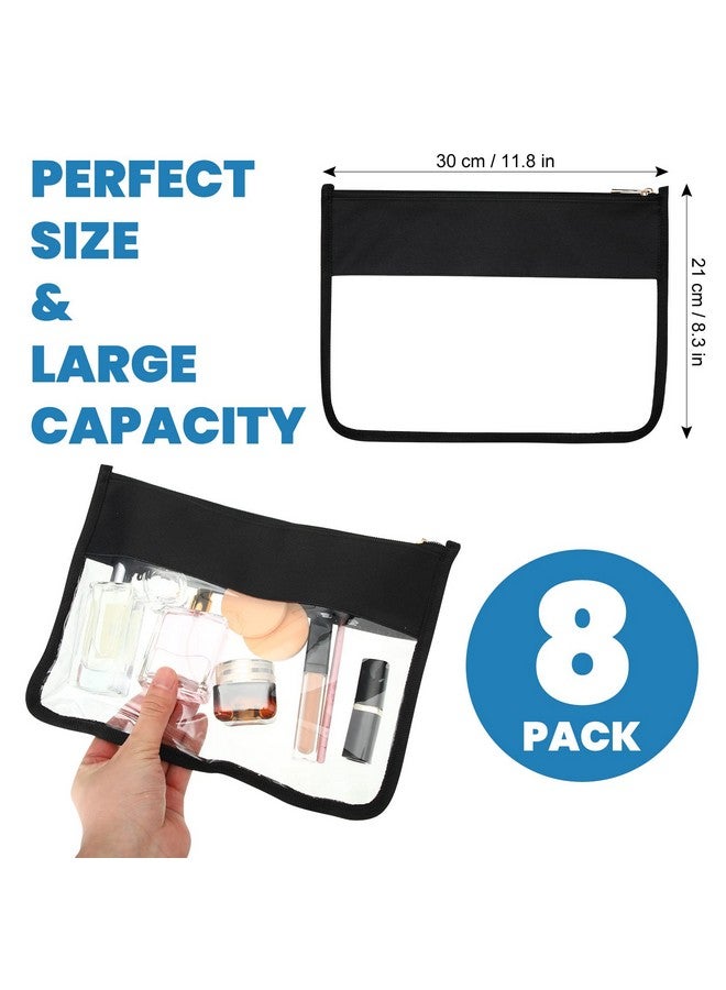 Teling 8 Pieces Clear Makeup Bags Diy Chenille Letter Pouch Clear Zipper Pouches Travel Pvc Oxford Cloth Cosmetic Portable Waterproof Makeup Storage Bag Toiletry Snack Organizer For Women Girls Black - Image 2