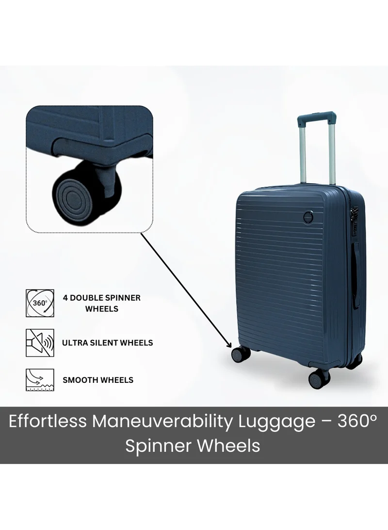 GIORDANO Giordano Pathfinder PP Hardcase Unbreakable Travel Luggage Set, Durable Lightweight 4 Double Wheels Smooth Rolling 3 Piece Suitcase, Secure Lock Travel Bag Navy.