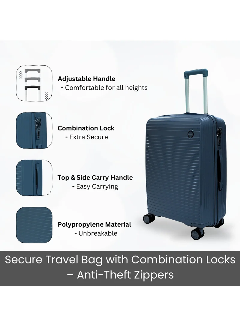 GIORDANO Giordano Pathfinder PP Hardcase Unbreakable Travel Luggage Set, Durable Lightweight 4 Double Wheels Smooth Rolling 3 Piece Suitcase, Secure Lock Travel Bag Navy.