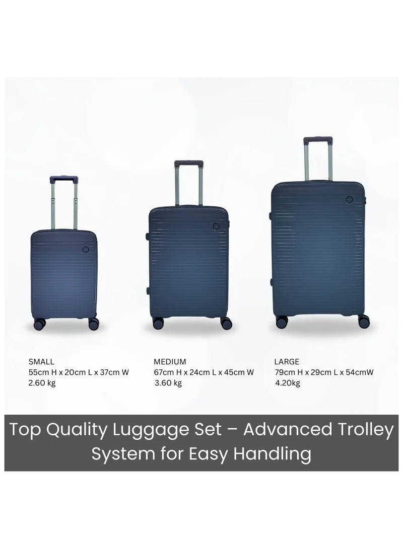 GIORDANO Giordano Pathfinder PP Hardcase Unbreakable Travel Luggage Set, Durable Lightweight 4 Double Wheels Smooth Rolling 3 Piece Suitcase, Secure Lock Travel Bag Navy.