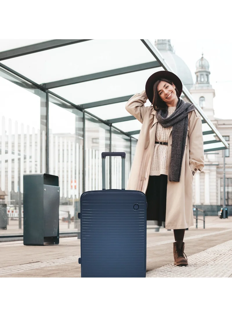 GIORDANO Giordano Pathfinder PP Hardcase Unbreakable Travel Luggage Set, Durable Lightweight 4 Double Wheels Smooth Rolling 3 Piece Suitcase, Secure Lock Travel Bag Navy.