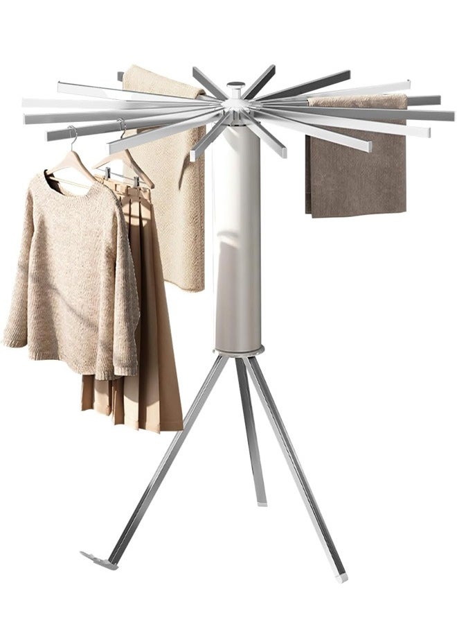 Taimi Portable Folding Tripod Clothes Drying Rack with 16 Poles in Silver and White 125cm x112cm  - Image 1