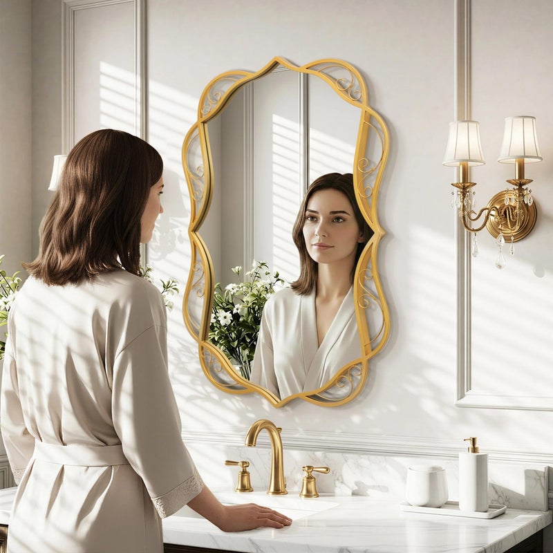 Besdomus Antique Gold Bathroom Mirror: 24"x36" Large Bathroom Mirrors for Over Sink - Vertical or Horizontal Hanging - Home Decor for Bathroom/Fireplace/Hallway - Wall Decor for Fashion-Conscious - Image 2