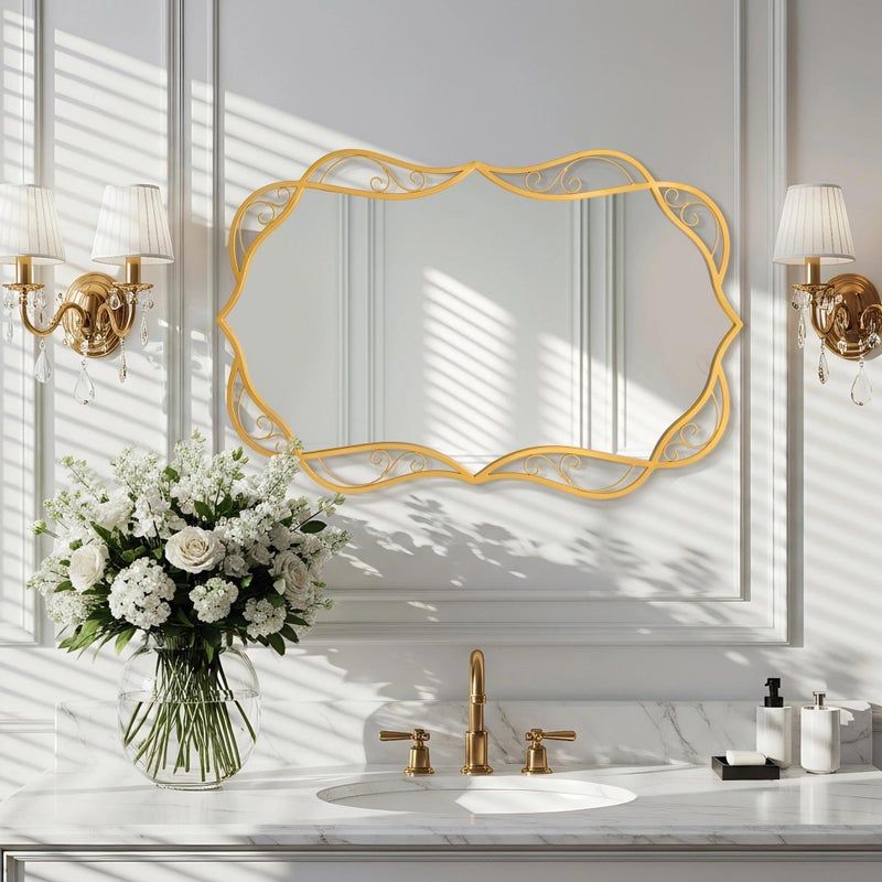 Besdomus Antique Gold Bathroom Mirror: 24"x36" Large Bathroom Mirrors for Over Sink - Vertical or Horizontal Hanging - Home Decor for Bathroom/Fireplace/Hallway - Wall Decor for Fashion-Conscious - Image 1