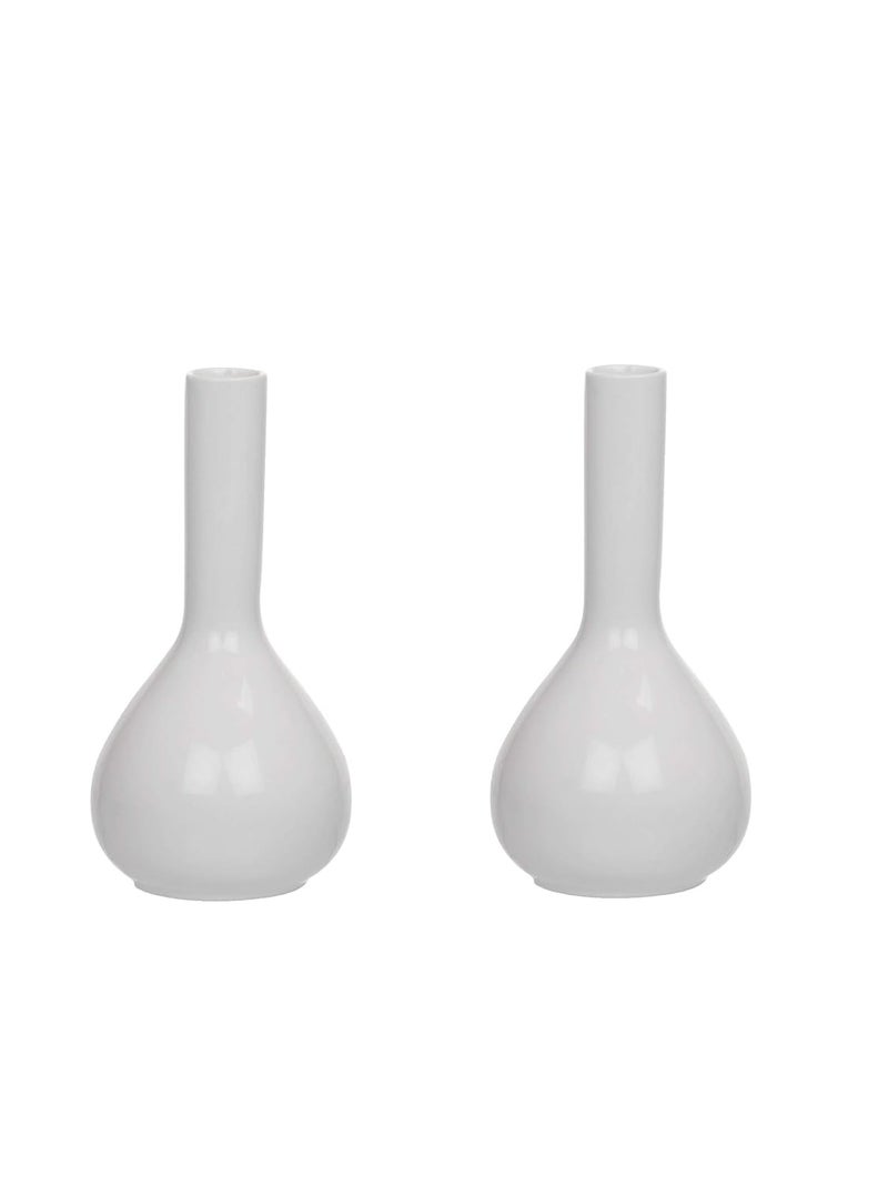 Clay Craft Basics Budvase High White Textured Ceramic Vase Ideal Gift for Weddings Party Home Spa Set of 2 - Image 2