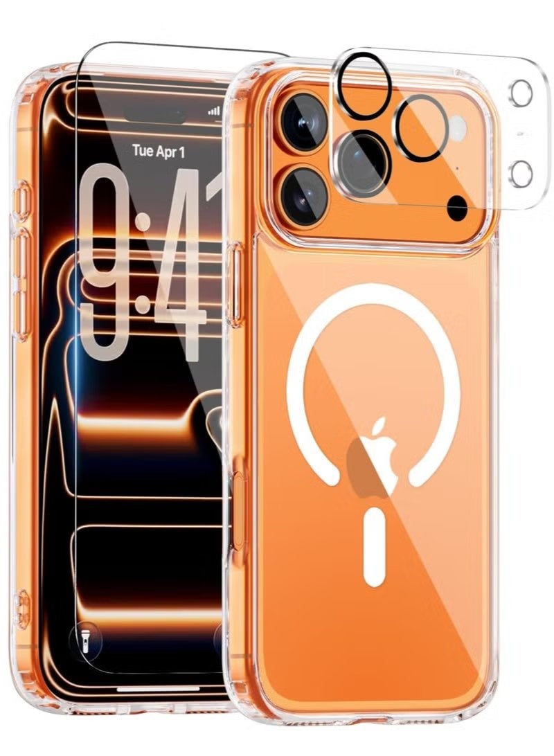 ELTRAZONE iPhone 17 Pro Clear Case with Tempered Glass Screen Protector and Camera Lens Protector Magnetic Wireless Charging Compatible Anti-Yellowing Shockproof Slim Protective Cover with Strong Drop Protection Scratch Resistant Transparent Protective Case for iPhone 17 Pro 6.3-inch - Image 1