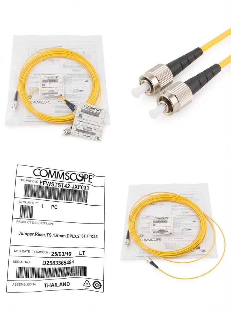 COMMSCOPE FFWSTST42-JXF033 Fiber Optic Jumper Cable, Duplex Riser 1.6mm, ST-ST, Yellow