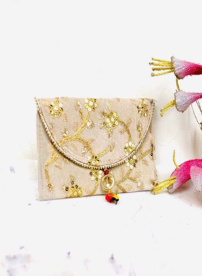 RDK SON'S Women's Embroidered Clutch Purse Bag, Indian Wedding Gift, Bridesmaid Gifts, Wedding Favors, Mehndi Favors, Return Gift (Beige) - Image 4
