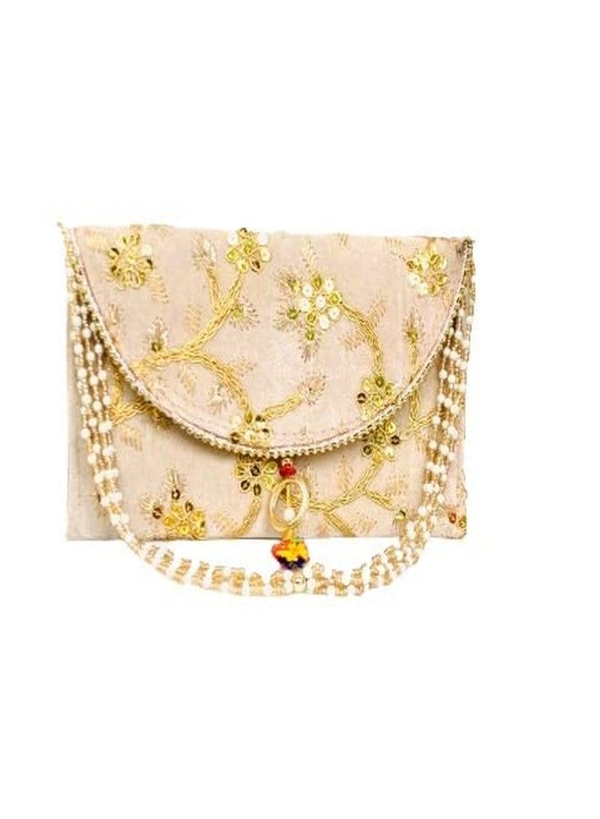 RDK SON'S Women's Embroidered Clutch Purse Bag, Indian Wedding Gift, Bridesmaid Gifts, Wedding Favors, Mehndi Favors, Return Gift (Beige) - Image 1