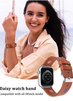 Wearlizer Daisy Leather Band Compatible with Apple Watch Band Women 45/44/ 42/46/49mm(Ultra), Original Boho Soft Leather Strap with Cute Floral Stitching for iWatch Series 10/9/8/SE/7/6/5/4/3/2/1  - Image 4