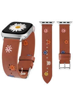 Wearlizer Daisy Leather Band Compatible with Apple Watch Band Women 45/44/ 42/46/49mm(Ultra), Original Boho Soft Leather Strap with Cute Floral Stitching for iWatch Series 10/9/8/SE/7/6/5/4/3/2/1  - Image 1