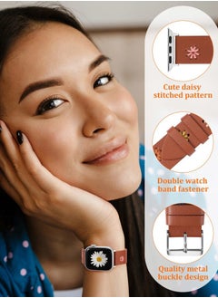 Wearlizer Daisy Leather Band Compatible with Apple Watch Band Women 45/44/ 42/46/49mm(Ultra), Original Boho Soft Leather Strap with Cute Floral Stitching for iWatch Series 10/9/8/SE/7/6/5/4/3/2/1  - Image 2