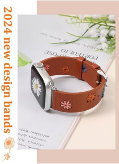Wearlizer Daisy Leather Band Compatible with Apple Watch Band Women 45/44/ 42/46/49mm(Ultra), Original Boho Soft Leather Strap with Cute Floral Stitching for iWatch Series 10/9/8/SE/7/6/5/4/3/2/1  - Image 3