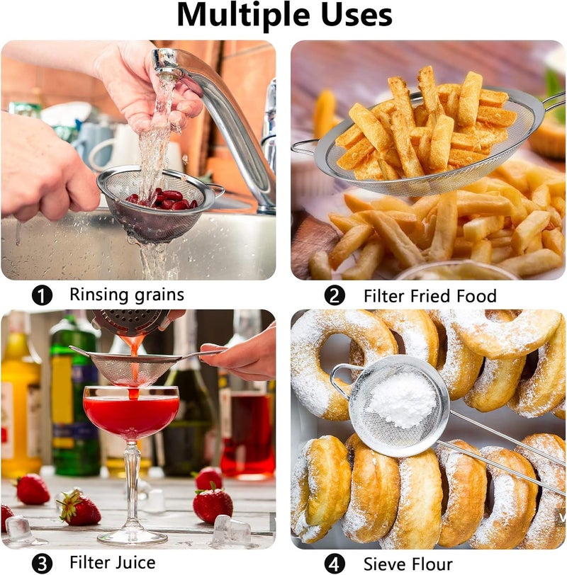 YLYL 3 Pcs Super Wire Extra Fine Mesh Strainer with Handle, Small Medium Large Size Sifter Metal Strainer Set, Stainless Steel Sieve Fine Mesh Strainers for Kitchen Rice Juice Quinoa Food Flour Baking - Image 4