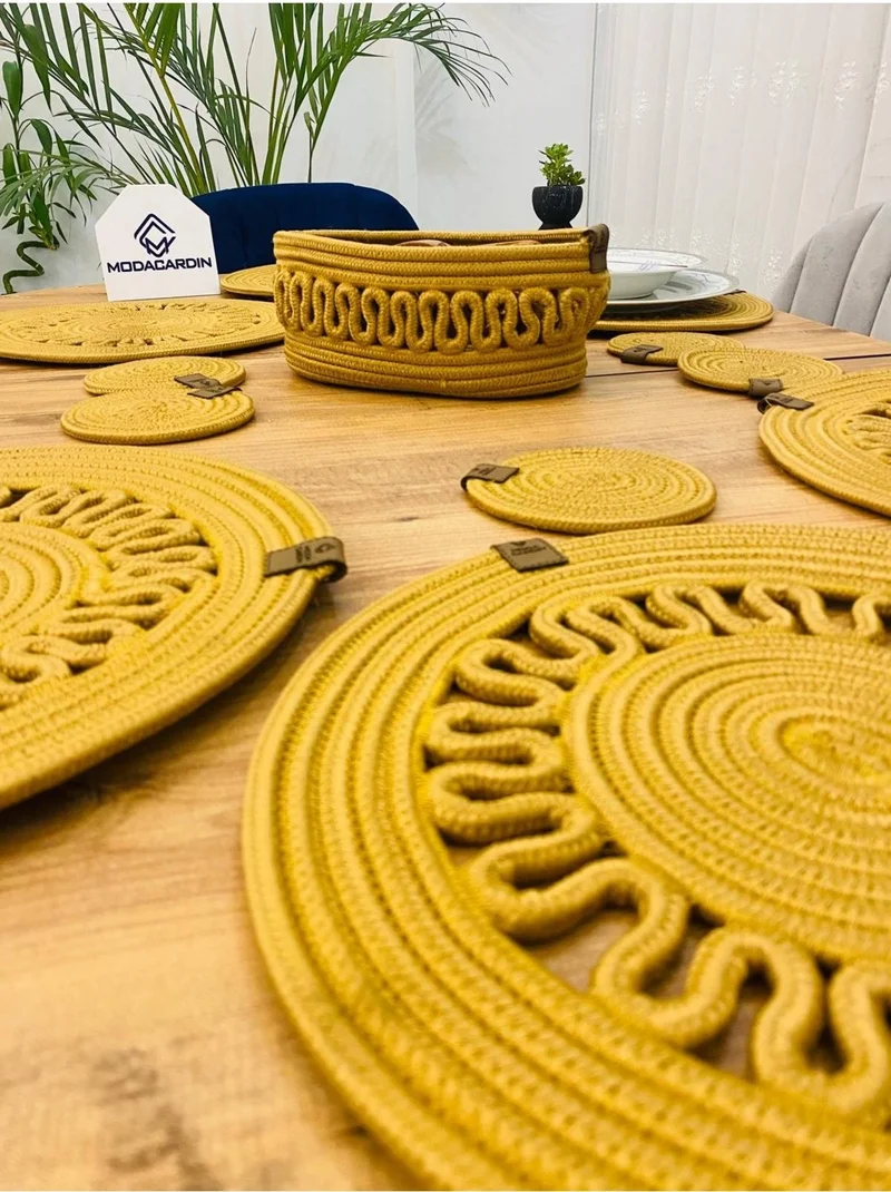 BDZ Deri BDZ Leather Wicker Jute Presentation Plate Mat American Service Coaster and Basket 13 Pieces
