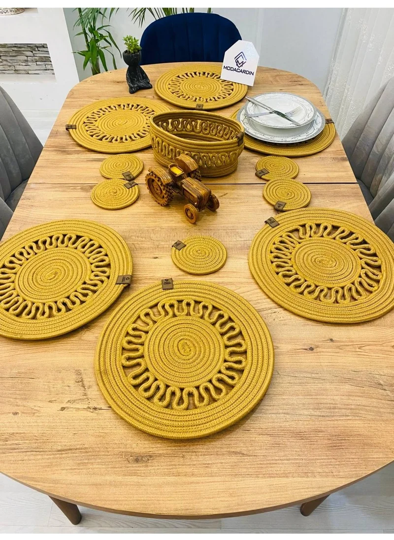 BDZ Deri BDZ Leather Wicker Jute Presentation Plate Mat American Service Coaster and Basket 13 Pieces