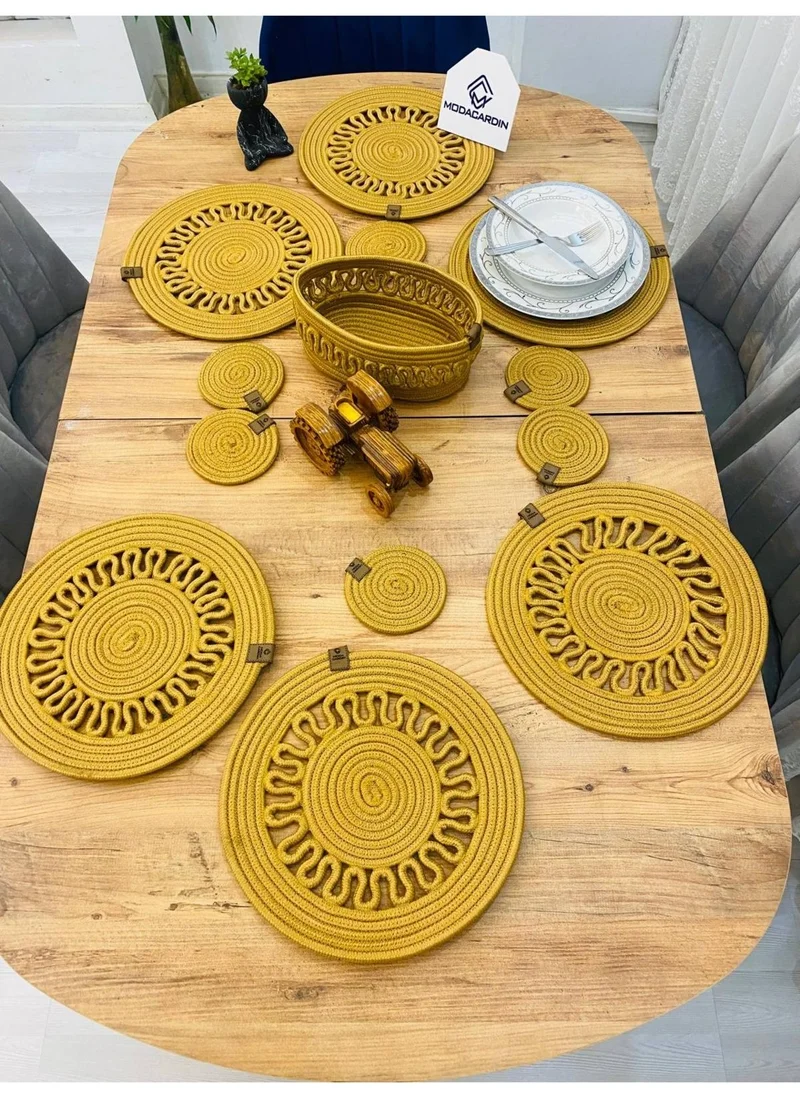 BDZ Deri BDZ Leather Wicker Jute Presentation Plate Mat American Service Coaster and Basket 13 Pieces
