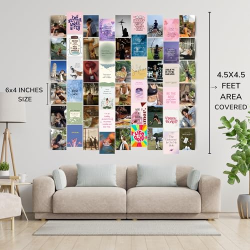 Posters Inc 2026 Vision Board for Manifestation Wall Posters Pack of 54 A6 Size 300 GSM Matte Paper for Wall, Bedroom, Hostel Motivational Life Goals Quotes Daily Affirmations Collection For Girls With Glue Dots Adhesive - Image 3