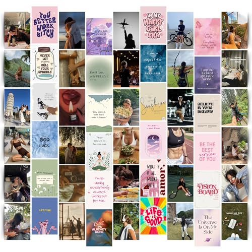 Posters Inc 2026 Vision Board for Manifestation Wall Posters Pack of 54 A6 Size 300 GSM Matte Paper for Wall, Bedroom, Hostel Motivational Life Goals Quotes Daily Affirmations Collection For Girls With Glue Dots Adhesive - Image 1