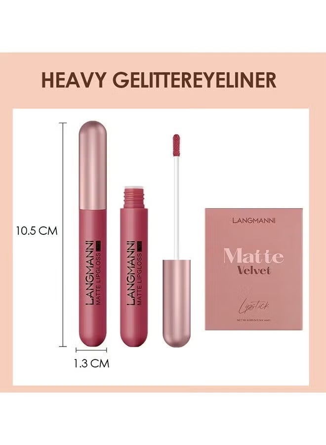 لانجمانّي ماتي مخملية 6 ألوان عارية أحمر الشفاه مجموعة السائل أحمر الشفاه مخملية الشفاه لامعة بقعة الشفاه طويلة الأمد للماء عارية الوردي أحمر الشفاه مجموعة للنساء ماكياج الشفاه مجموعات - Image 5