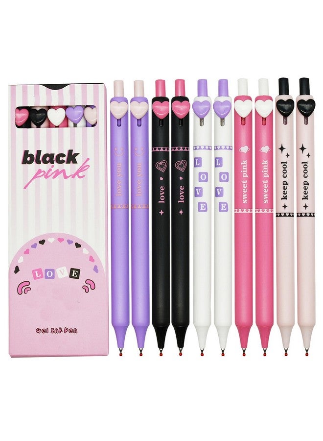 مايداهوي 10 قطع من أقلام Maydahui الملونة على شكل قلب، أقلام هلامية قابلة للسحب، أقلام حبر أسود، أقلام حبر جاف ... - Image 1