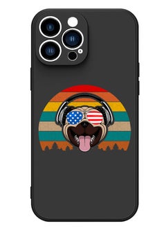 Theodor Protective Slim Fit Case Liquid Silicone Cover with Full Body Protection Anti-Scratch Shockproof Case For iPhone 15 Pro Max Black - pug with headphones  - Image 1
