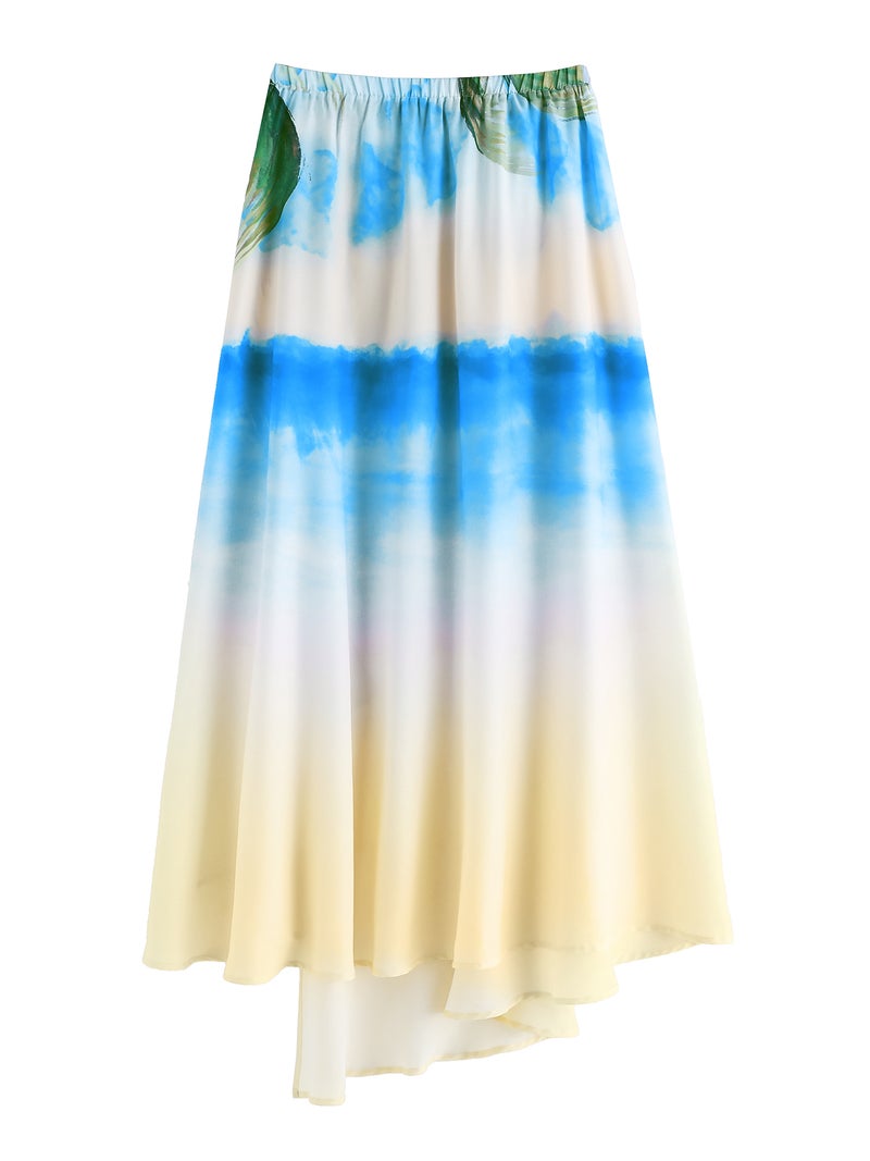 Women Beach Skirts Printed High Waist Irregular Slit Summer Skirts - Image 4