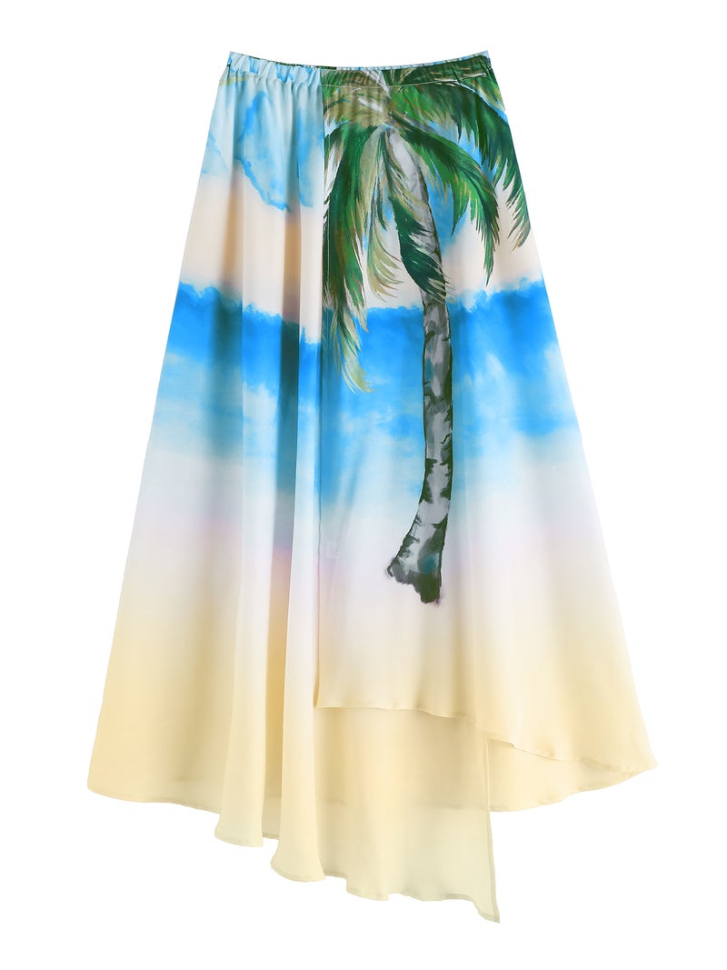 Women Beach Skirts Printed High Waist Irregular Slit Summer Skirts - Image 1