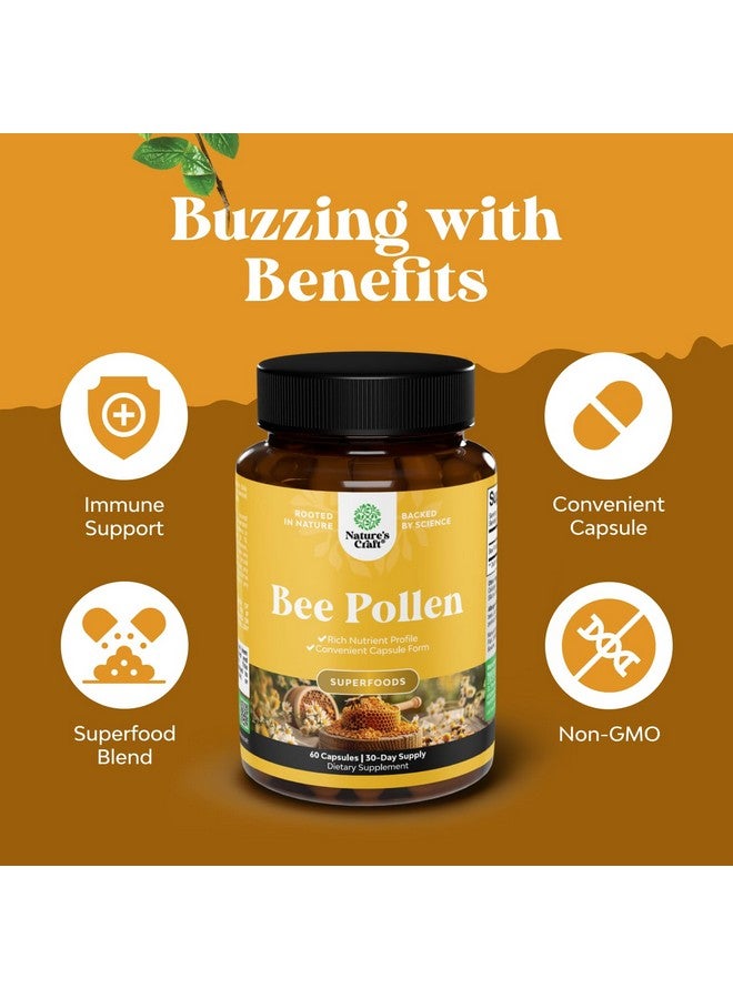 Natures Craft Bee Pollen Supplement 1000mg per Serving - Pure Capsules with Naturally Occurring B Vitamins Minerals & Enzymes Pills Made Vegetarian Non-GMO Gluten Free (30 Servings) - Image 4