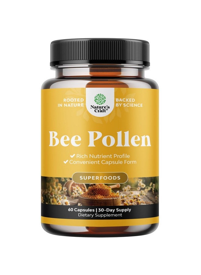 Natures Craft Bee Pollen Supplement 1000mg per Serving - Pure Capsules with Naturally Occurring B Vitamins Minerals & Enzymes Pills Made Vegetarian Non-GMO Gluten Free (30 Servings) - Image 1