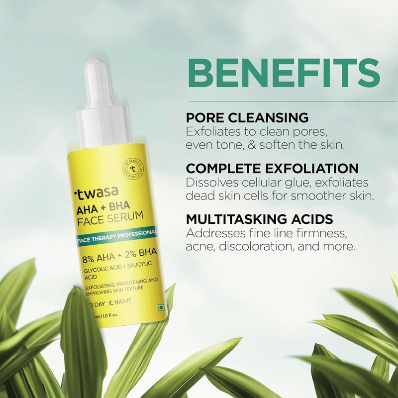 Twasa 8 AHA 2 BHA Exfoliating Face Serum For Reduces Excess Oil Fights Acne Skin Renewal Improved Skin Texture Brightening Even Skin Tone Men Women 30ml - Image 4