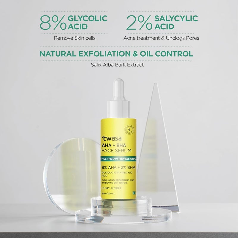 Twasa 8 AHA 2 BHA Exfoliating Face Serum For Reduces Excess Oil Fights Acne Skin Renewal Improved Skin Texture Brightening Even Skin Tone Men Women 30ml - Image 3