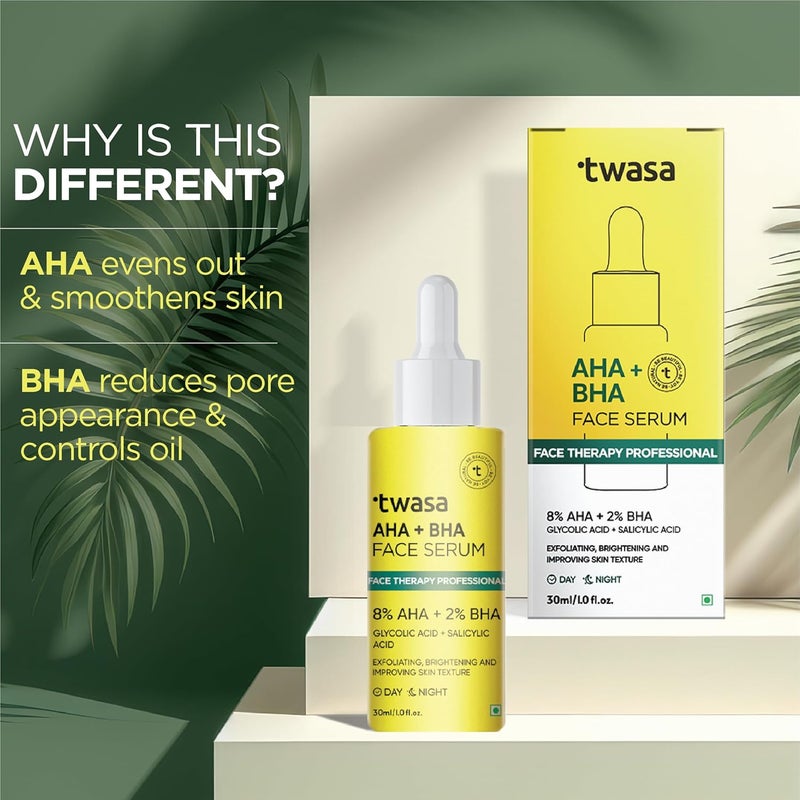 Twasa 8 AHA 2 BHA Exfoliating Face Serum For Reduces Excess Oil Fights Acne Skin Renewal Improved Skin Texture Brightening Even Skin Tone Men Women 30ml - Image 2