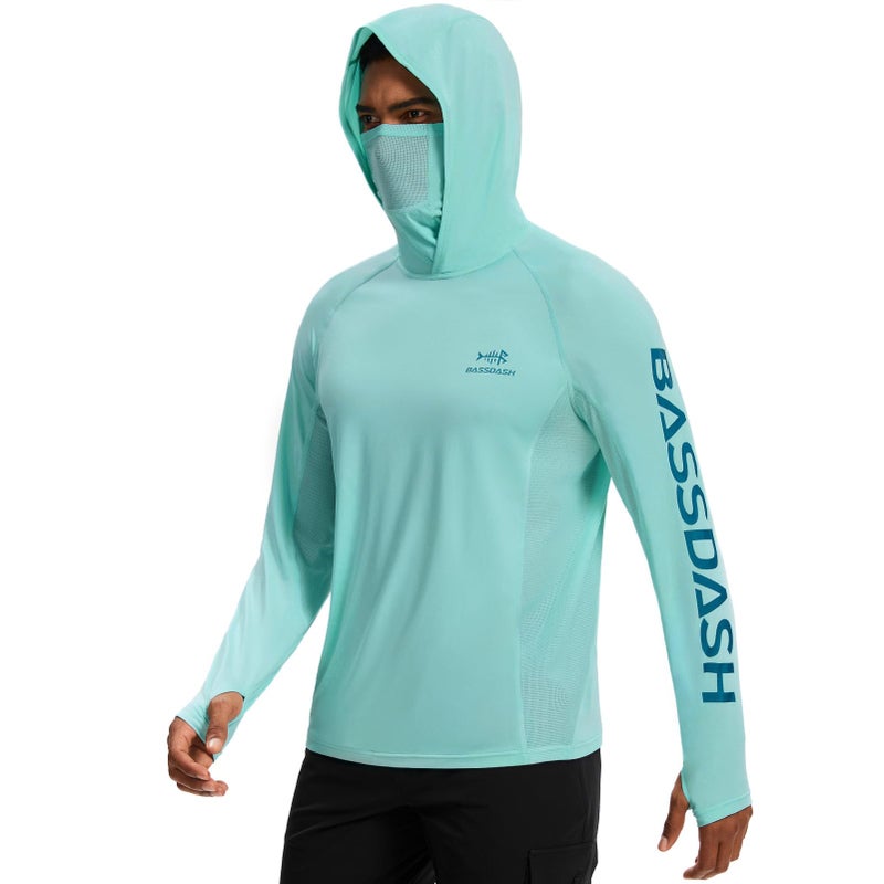 BASSDASH Mens UPF 50 Graphic Fishing Hoodie Shirts with Mask Pocket UV Long Sleeve Moisture Wicking FS47M