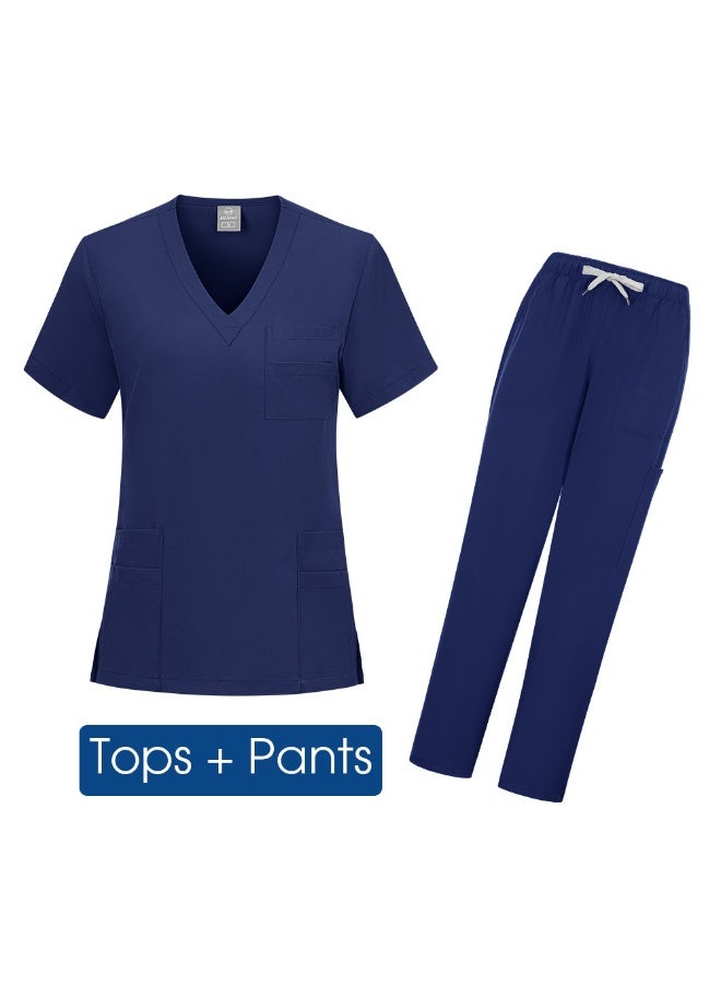 Loquat Womens Medical Scrubs Set Medical Uniform Set Navy Blue - Image 1
